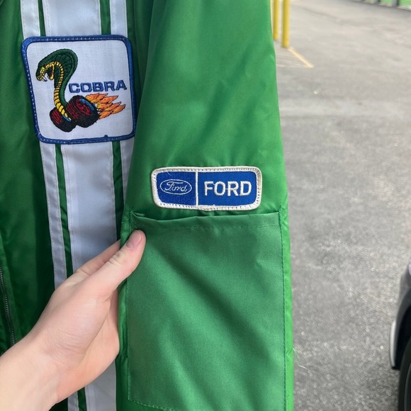 Vintage RARE 60s 70s Ford Mustang Cobra Racing Jacket Green Faux Fur Men XL - Picture 7 of 13